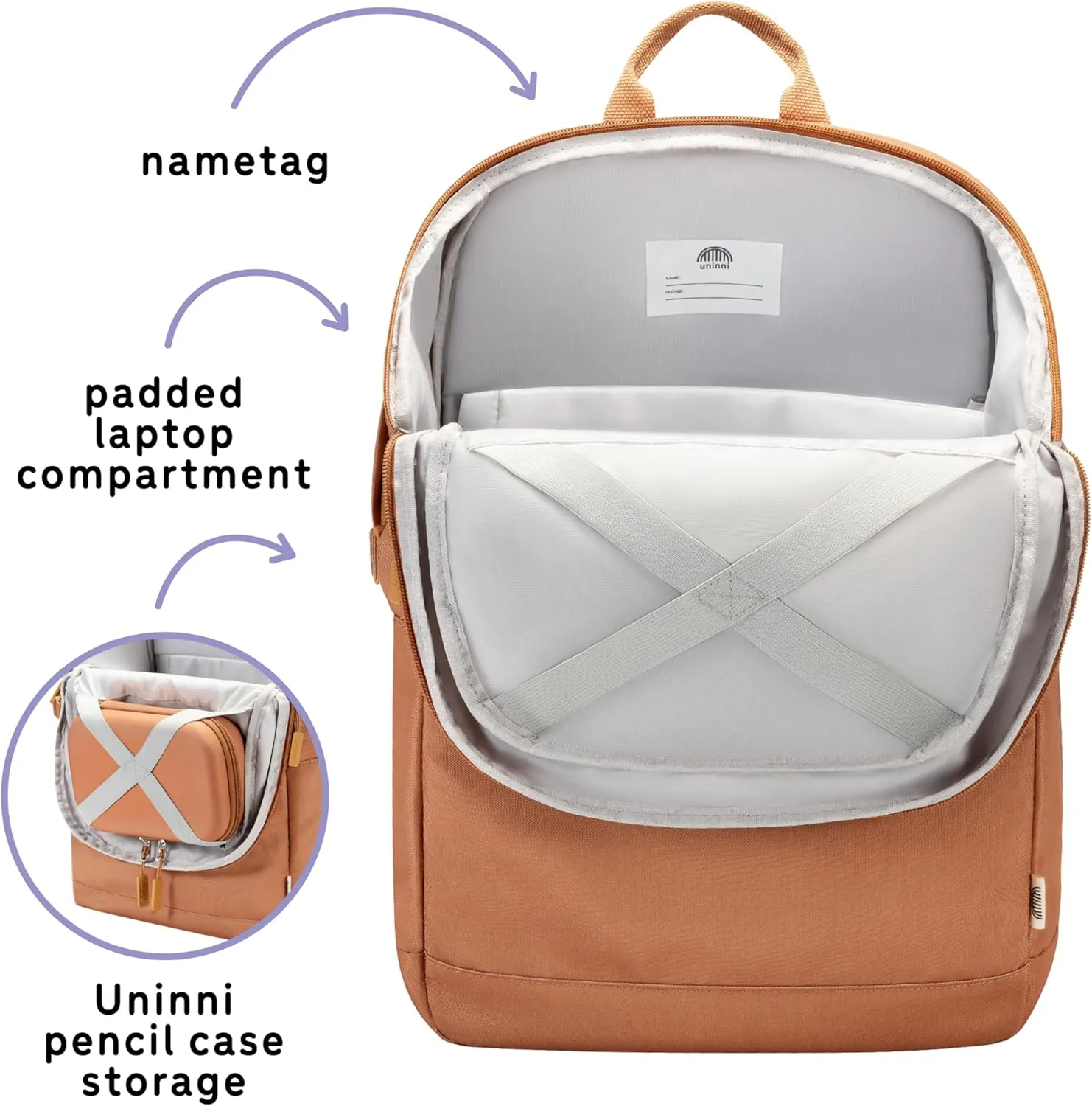 16” student backpacks, Age 8  & Adults with Padded, and Adjustable Shoulder Straps, Laptop compartment. (Brown)