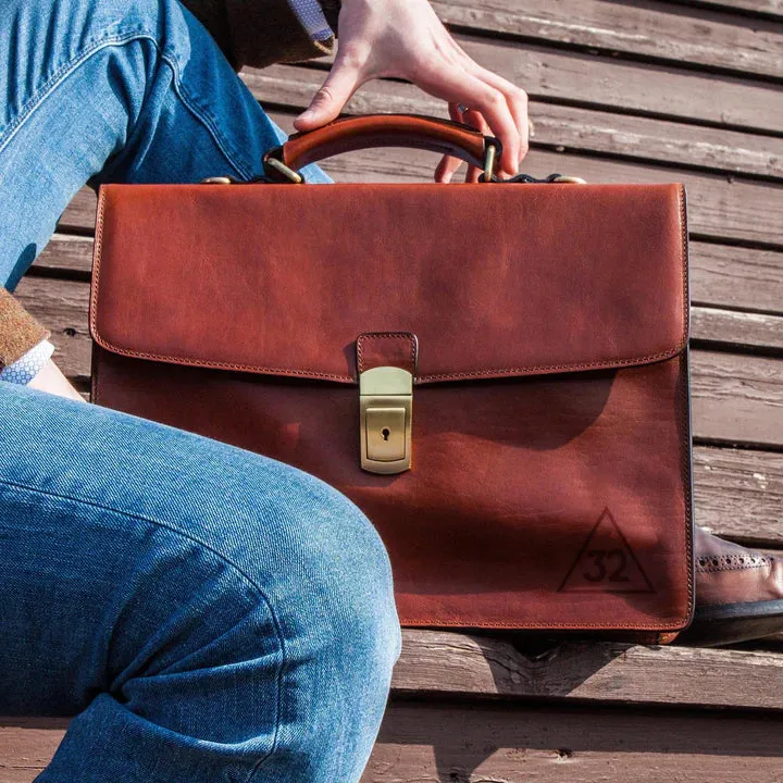 32nd Degree Scottish Rite Briefcase - Brown Leather