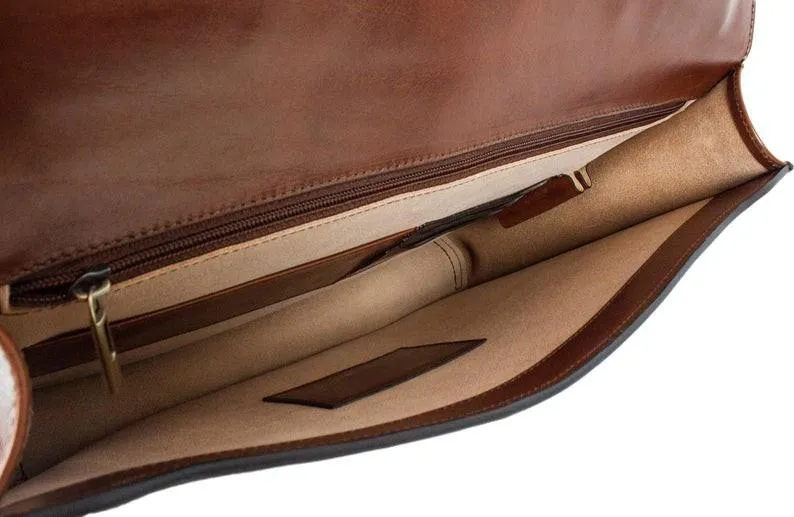 32nd Degree Scottish Rite Briefcase - Wings Down Brown Leather