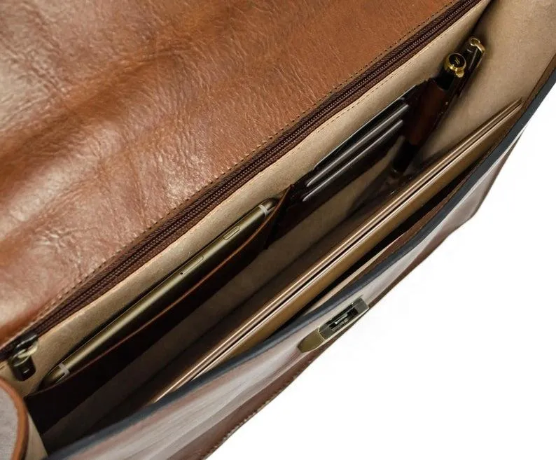 32nd Degree Scottish Rite Briefcase - Wings Down Brown Leather