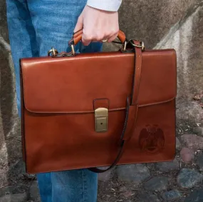 32nd Degree Scottish Rite Briefcase - Wings Down Brown Leather