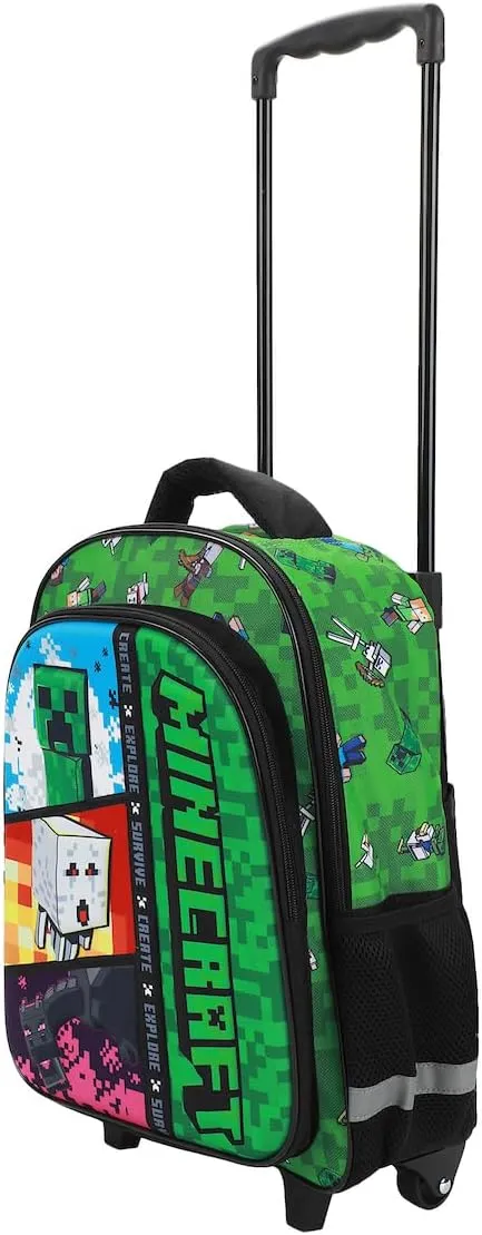 BIOWORLD Minecraft Rolling 16” Backpack with Adjustable Handle