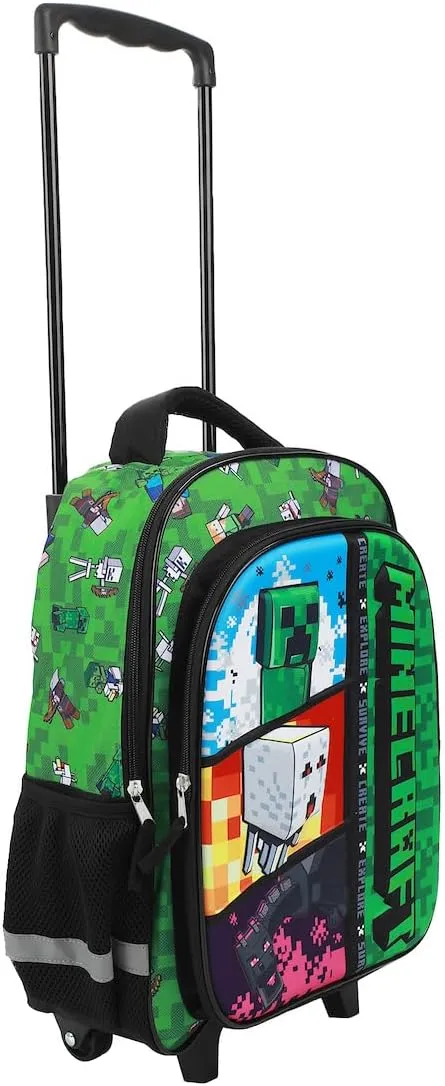 BIOWORLD Minecraft Rolling 16” Backpack with Adjustable Handle