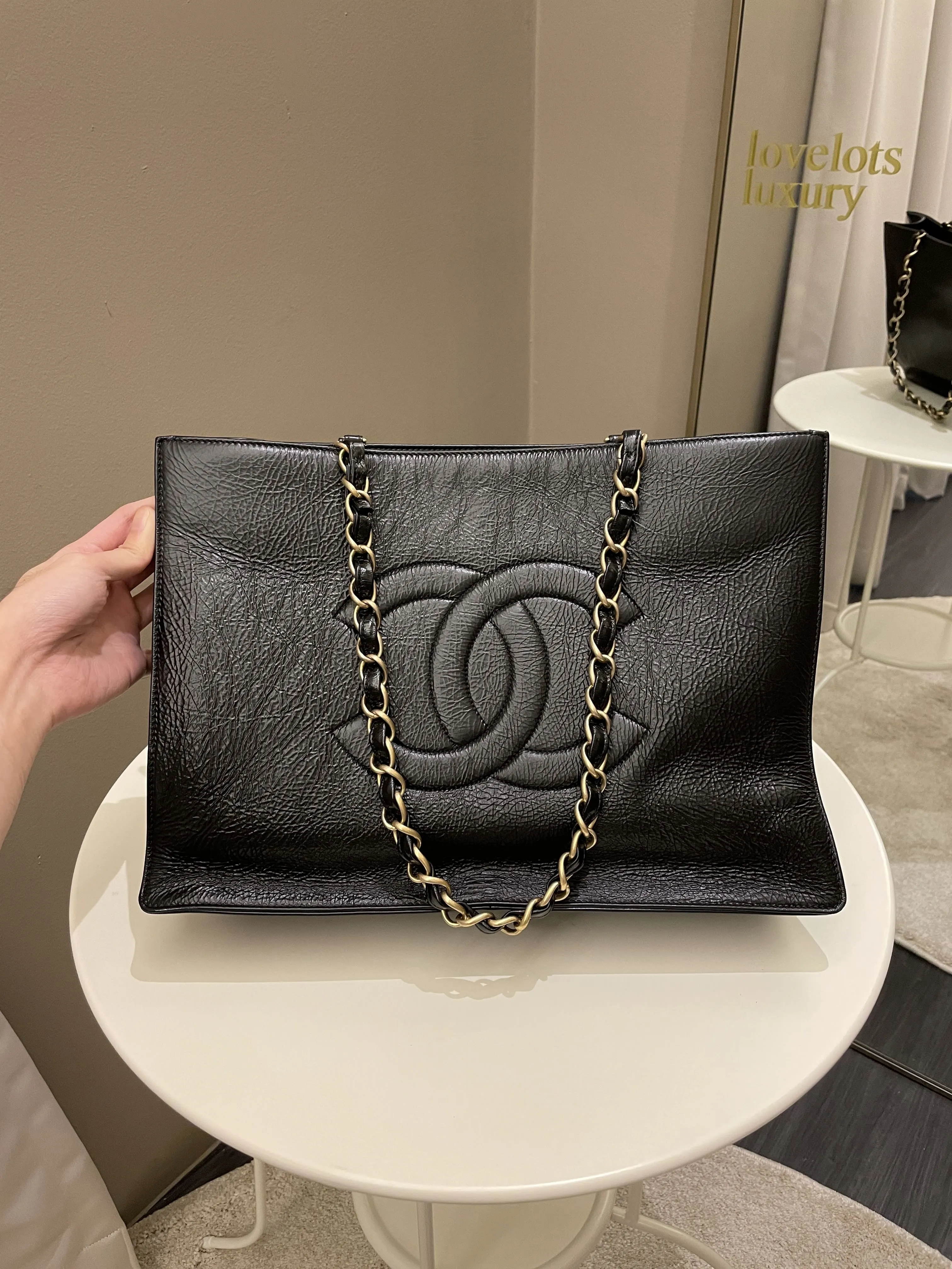 Chanel Timeless CC Shoulder Tote Black Aged Calfskin