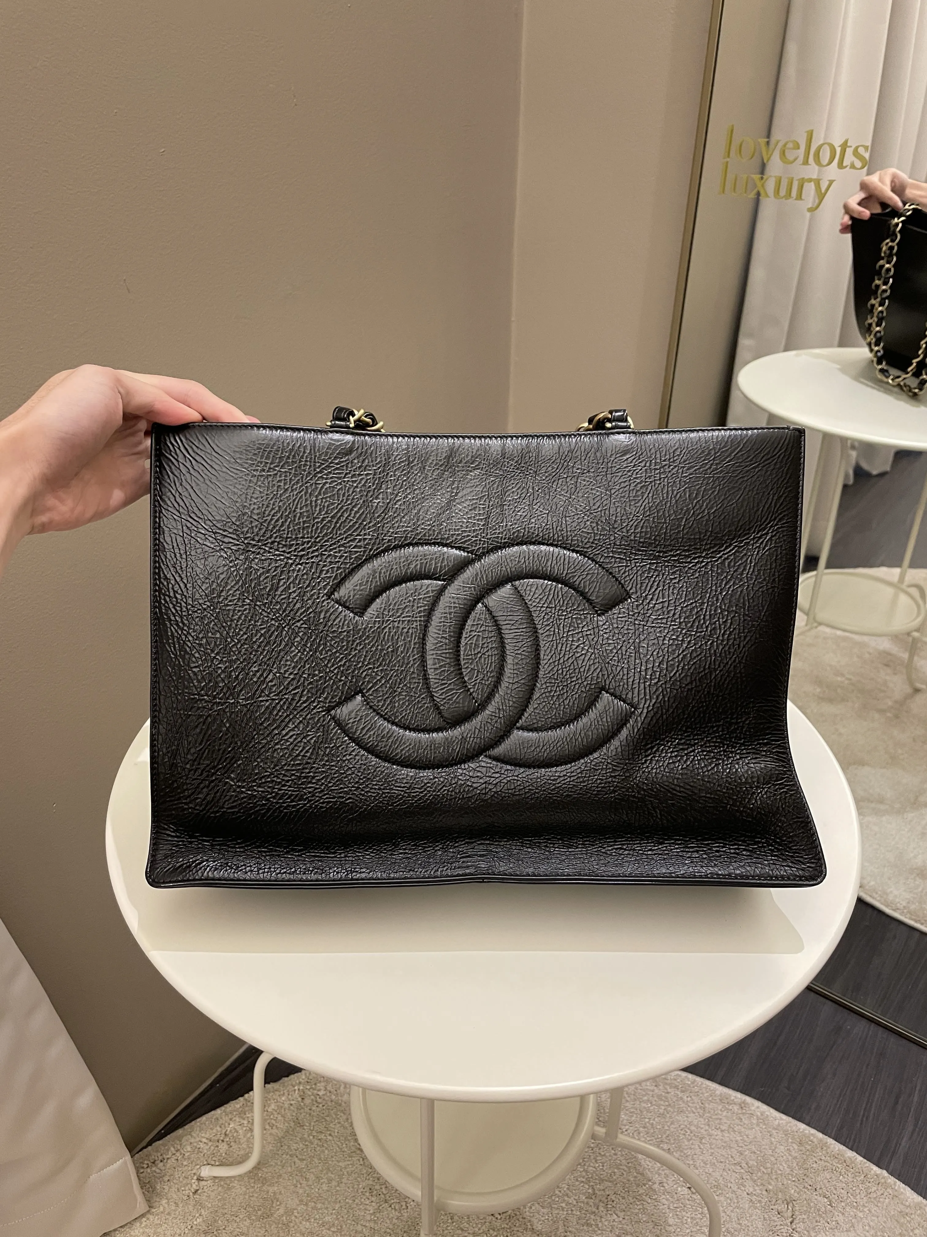 Chanel Timeless CC Shoulder Tote Black Aged Calfskin