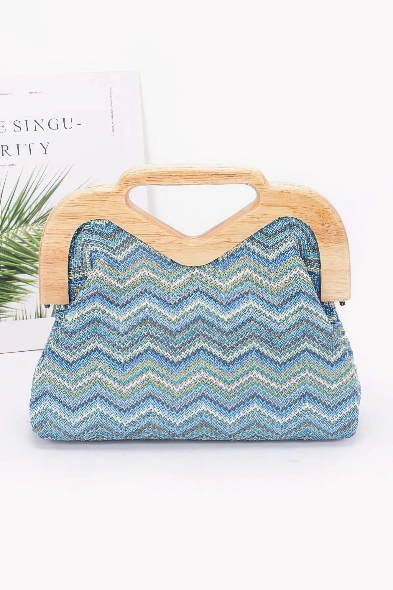Faux Straw Wood Frame Clutch