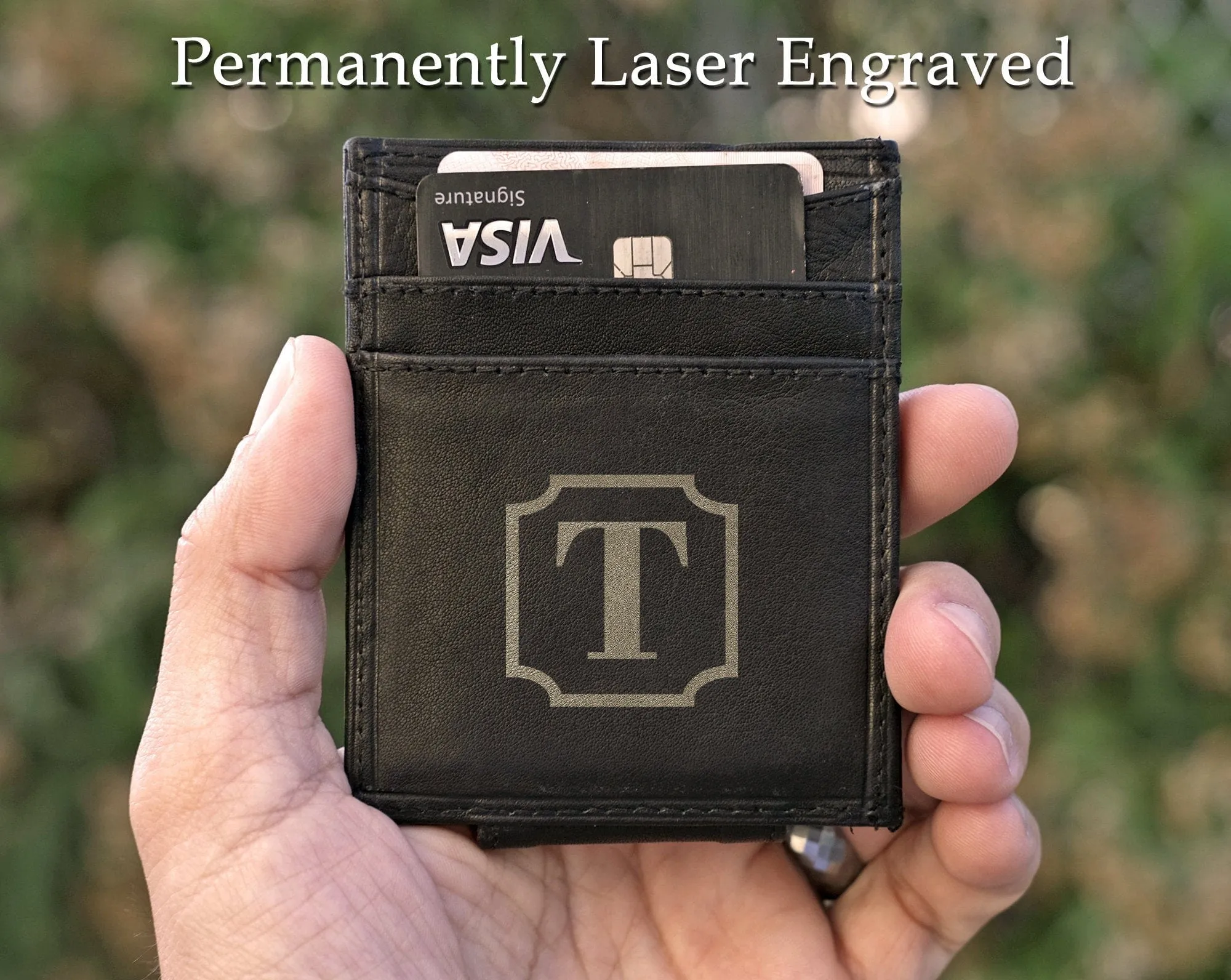 Genuine Leather Engraved Ultra Slim Money Clip Wallet Monogram Initial Custom Gift for Best Husband Couples Best Friend Birthday Mr Gifts