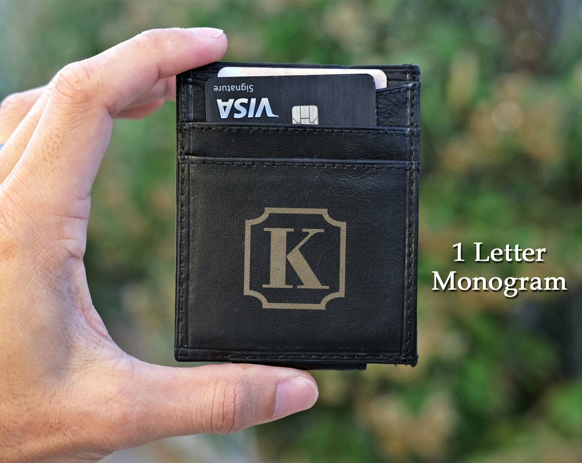 Genuine Leather Engraved Ultra Slim Money Clip Wallet Monogram Initial Custom Gift for Best Husband Couples Best Friend Birthday Mr Gifts