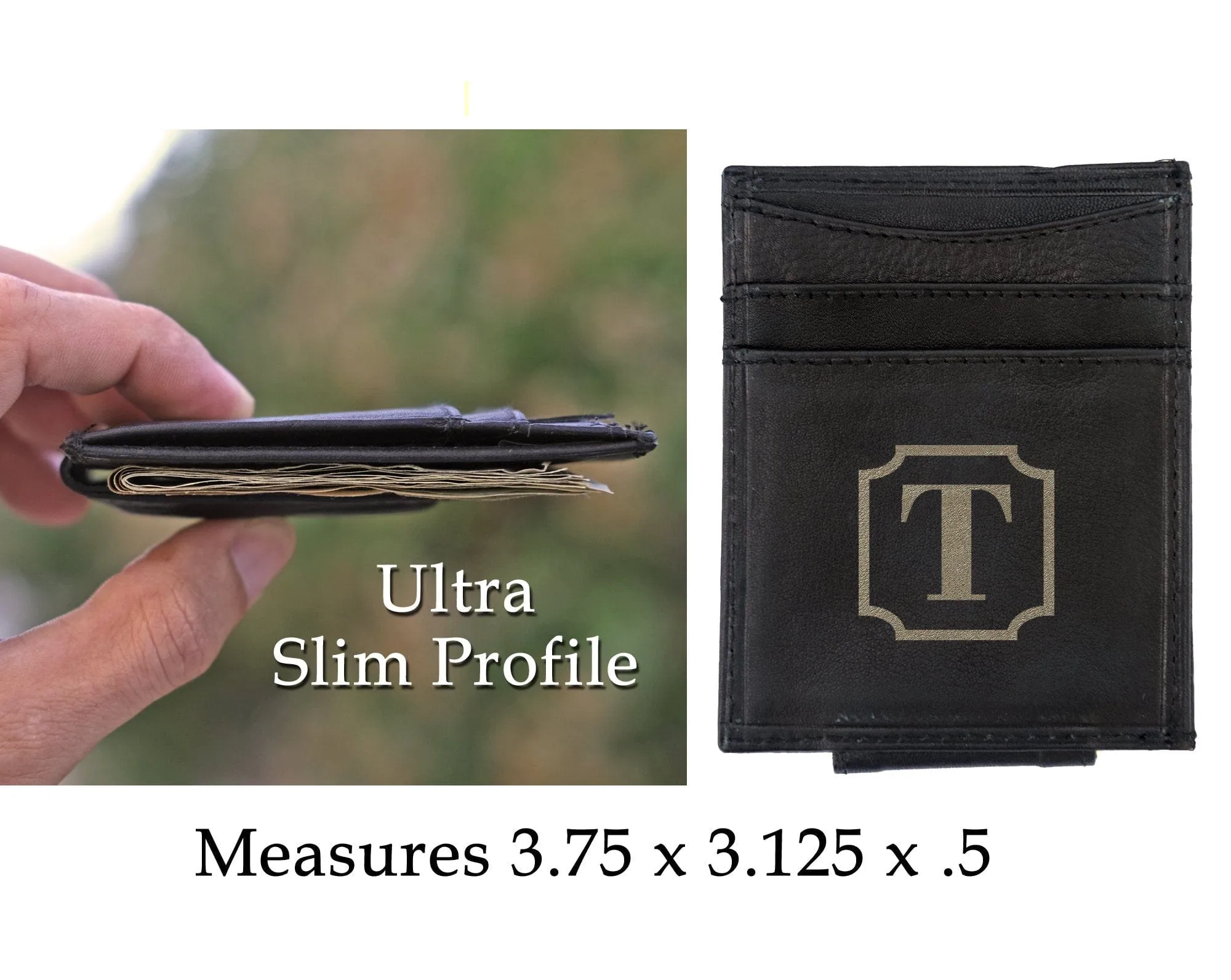 Genuine Leather Engraved Ultra Slim Money Clip Wallet Monogram Initial Custom Gift for Best Husband Couples Best Friend Birthday Mr Gifts