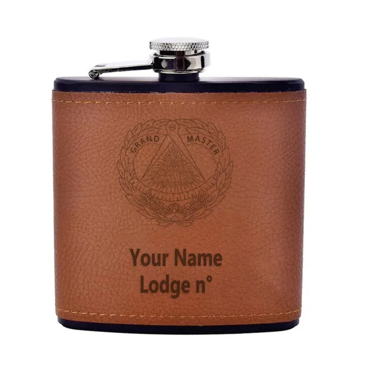 Grand Master Blue Lodge Flask - Leather & Stainless Steel