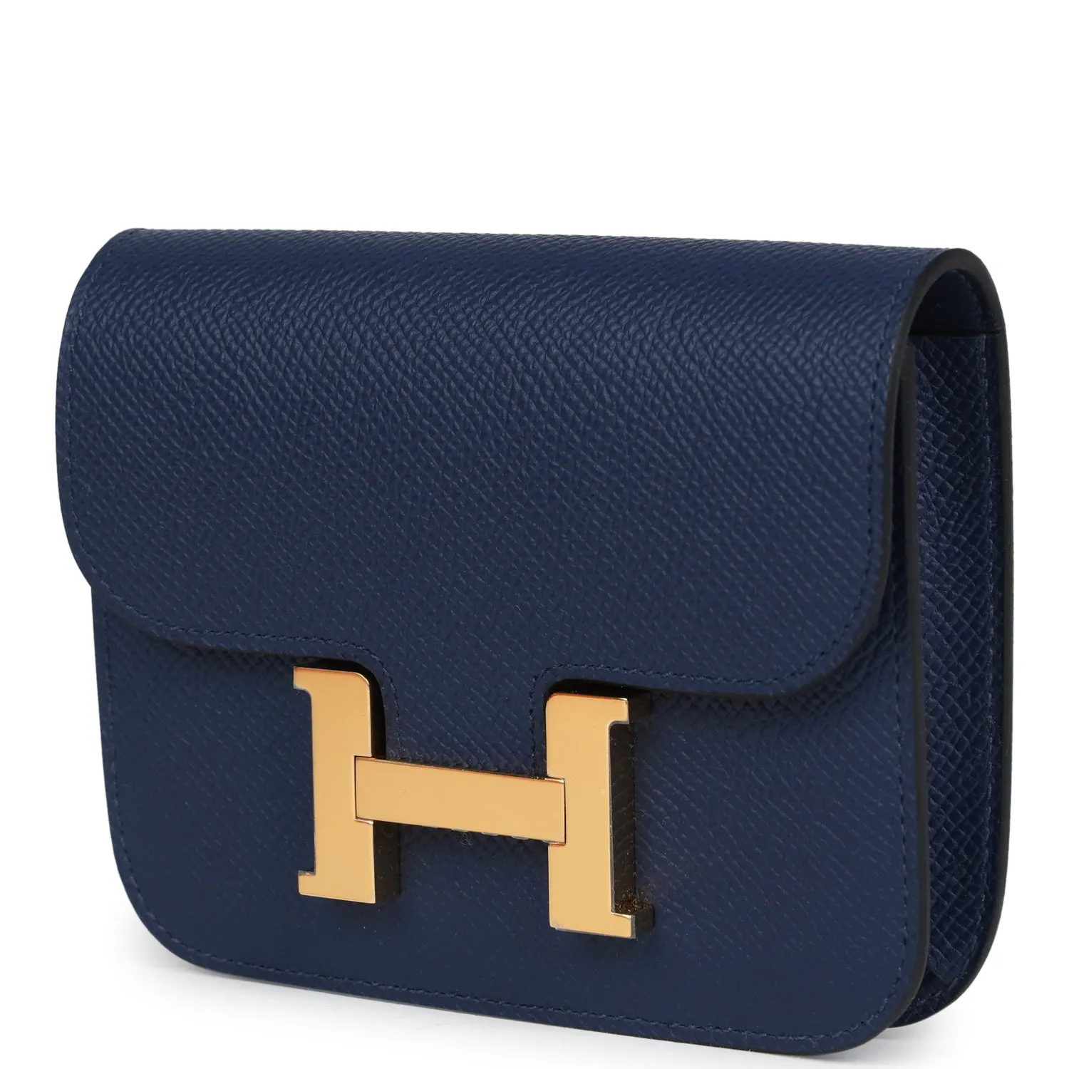 Hermes Constance Slim Wallet Bleu Navy Epsom Gold Hardware