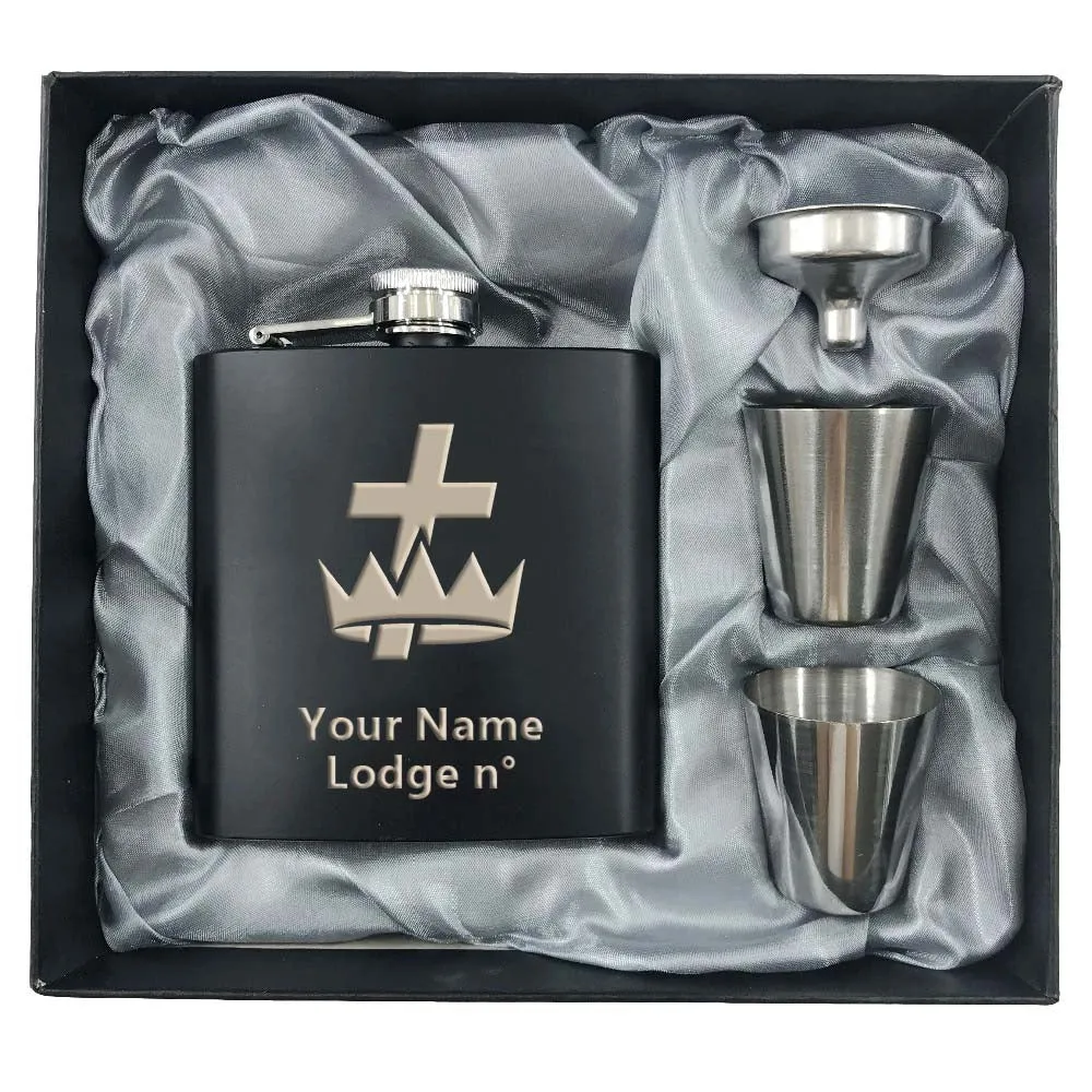 Knights Templar Commandery Flask - 2 Shot Glasses & Funnel