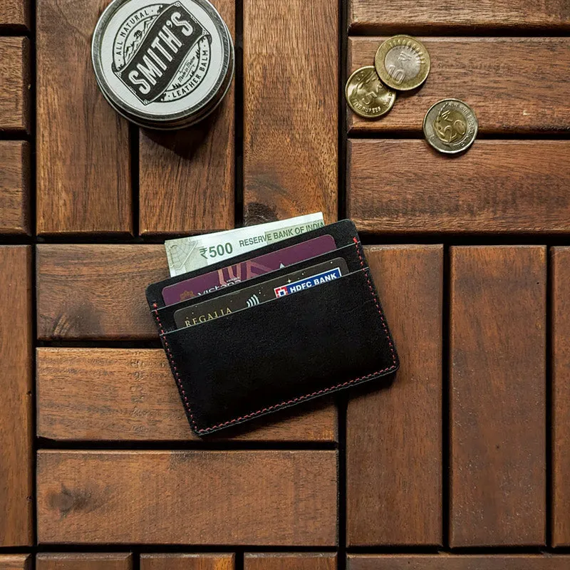 Leather Card Wallet - Carbon Black [Italian Vachetta]