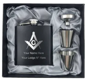 Master Mason Blue Lodge Flask - 2 Shot Glasses & Funnel