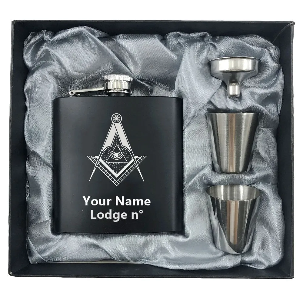 Master Mason Blue Lodge Flask - 2 Shot Glasses & Funnel