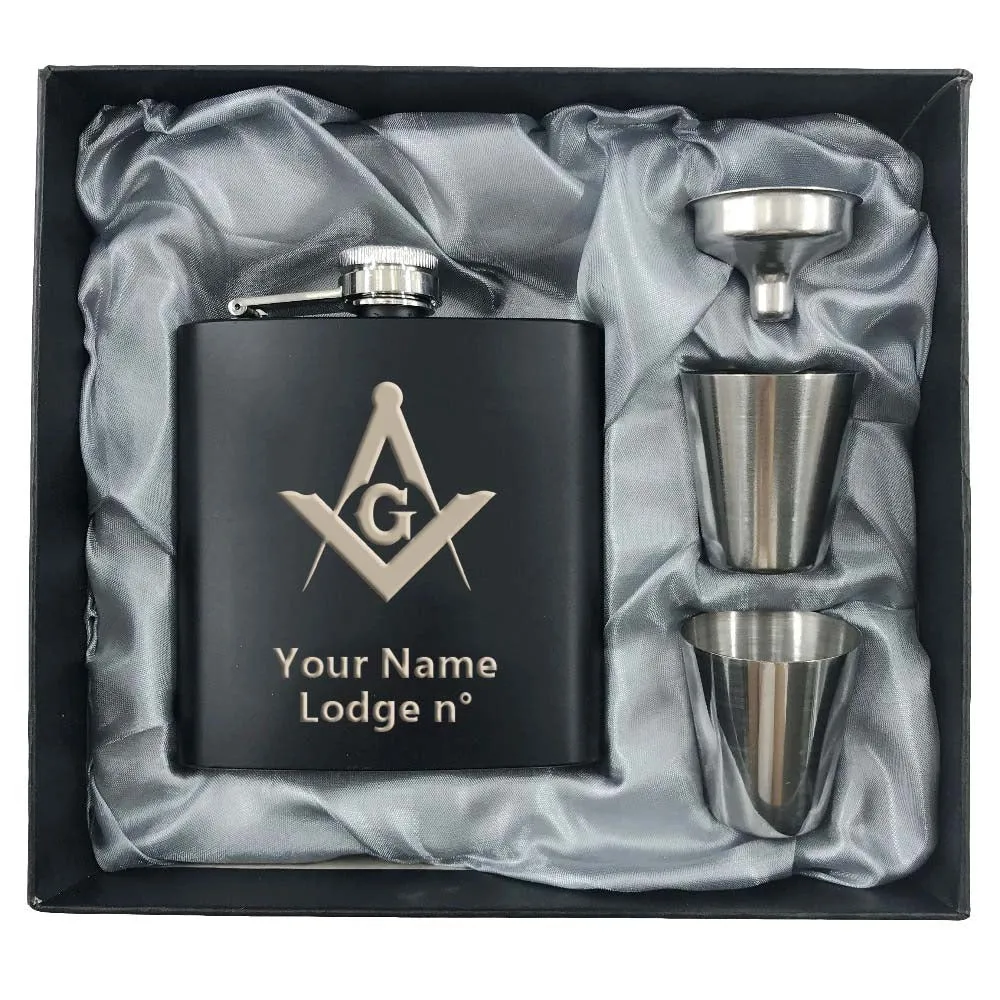 Master Mason Blue Lodge Flask - 2 Shot Glasses & Funnel