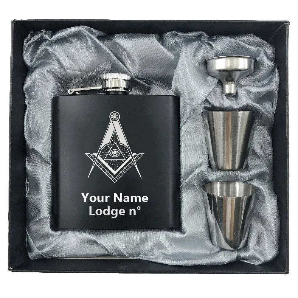 Master Mason Blue Lodge Flask - 2 Shot Glasses & Funnel