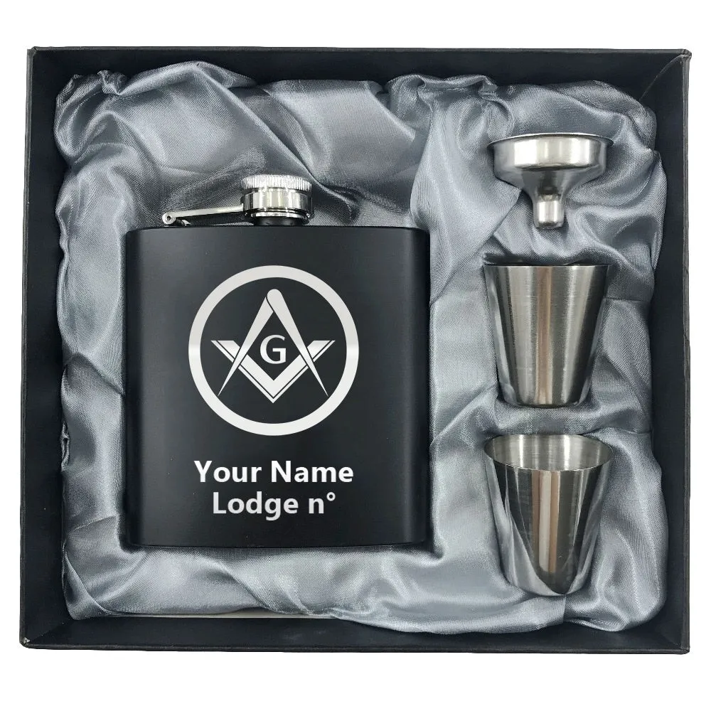 Master Mason Blue Lodge Flask - 2 Shot Glasses & Funnel