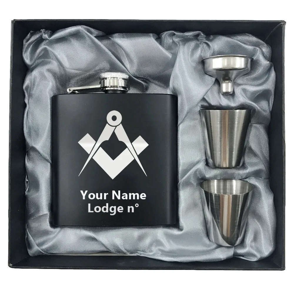 Master Mason Blue Lodge Flask - 2 Shot Glasses & Funnel