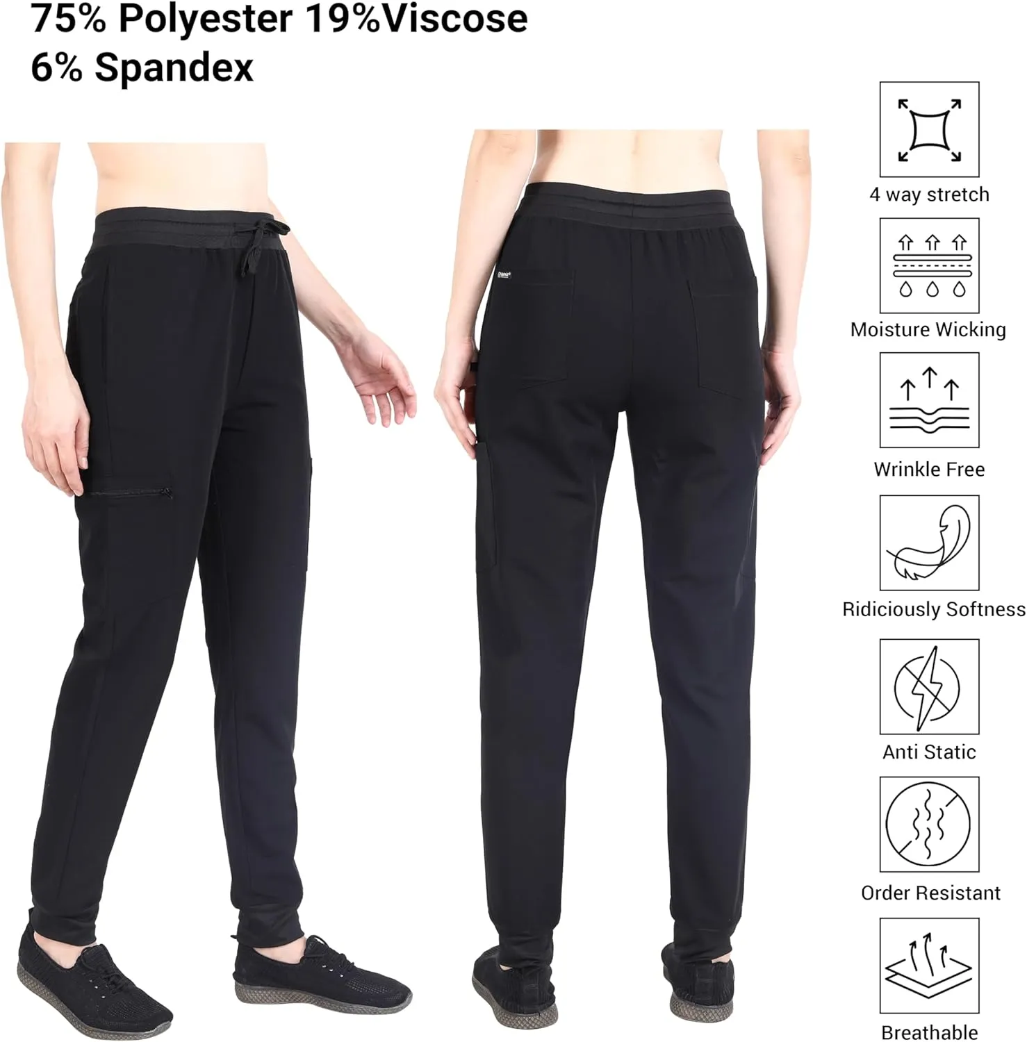 Organix Medical Uniform Jogger Scrub Pants for Women, 4-Way Stretch, Drawstring Joggers, Workwear Professional Scrub Pants
