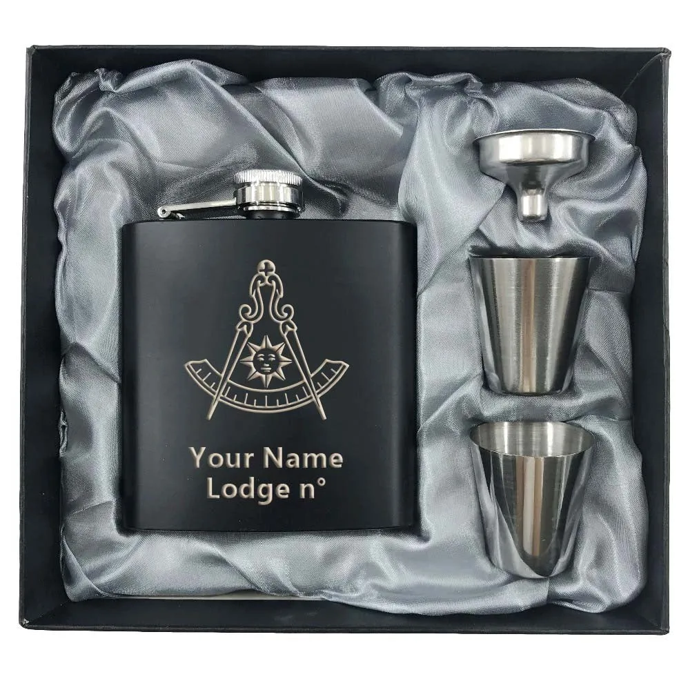Past Master Blue Lodge California Regulation Flask - 2 Shot Glasses & Funnel
