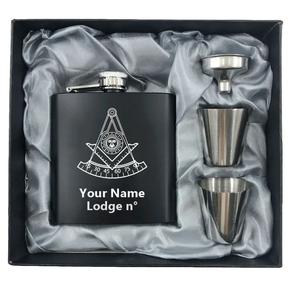 Past Master Blue Lodge California Regulation Flask - 2 Shot Glasses & Funnel