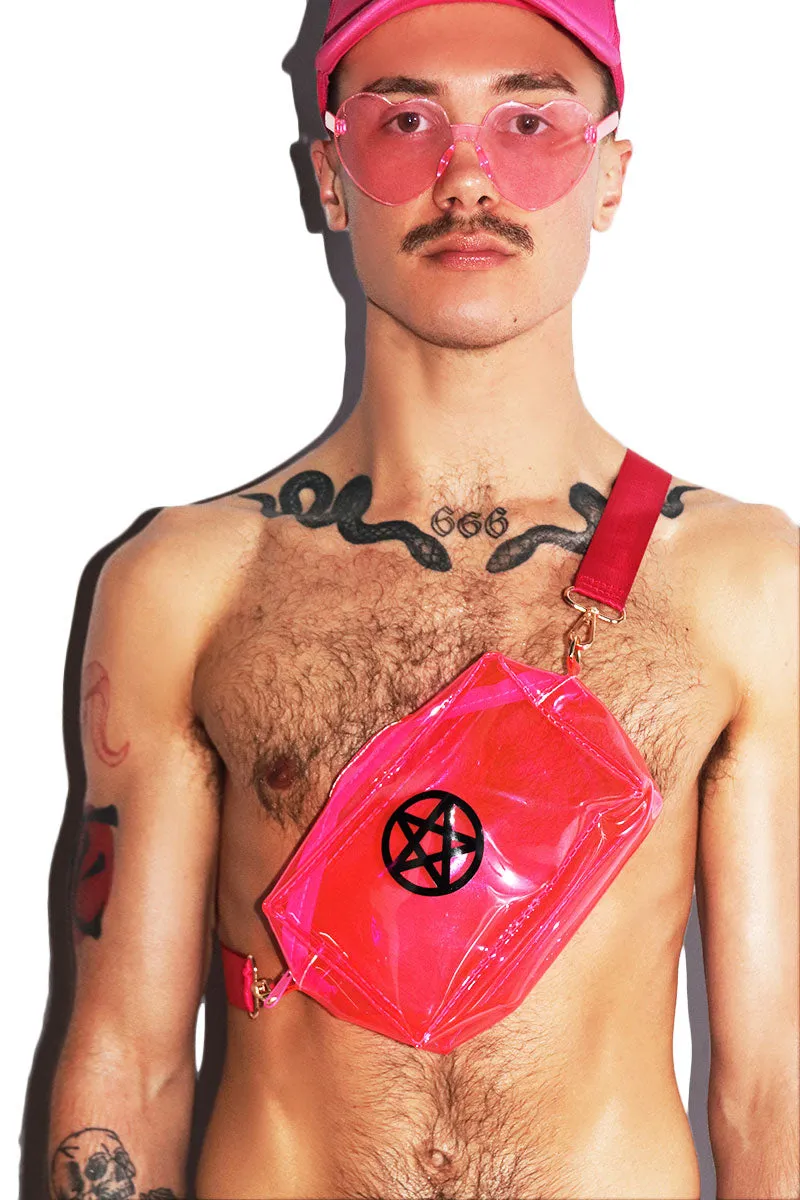 Pentagram Clear Fanny Pack Bum Bag-Neon Pink