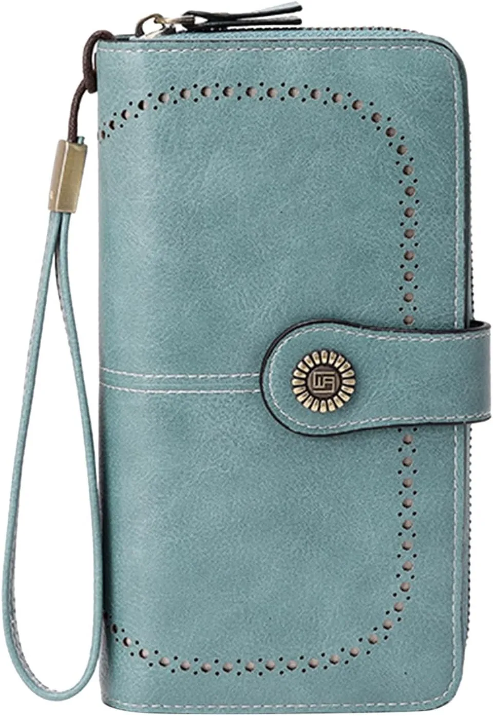 Rfid Wallet Women, Leather Wristlet Wallets, Zip Around Large Capacity Bifold Rfid Blocking Clutch Purses Credit Card Holder