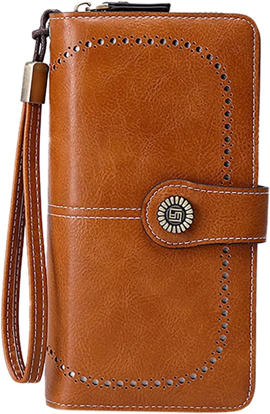 Rfid Wallet Women,2024 New Leather Wallet Women Wristlet,Zip Around Rfid Blocking Large Capacity Bifold Credit Card Wallet Clutch Purses,Travel Wallet for Mom Ladies Girls Women