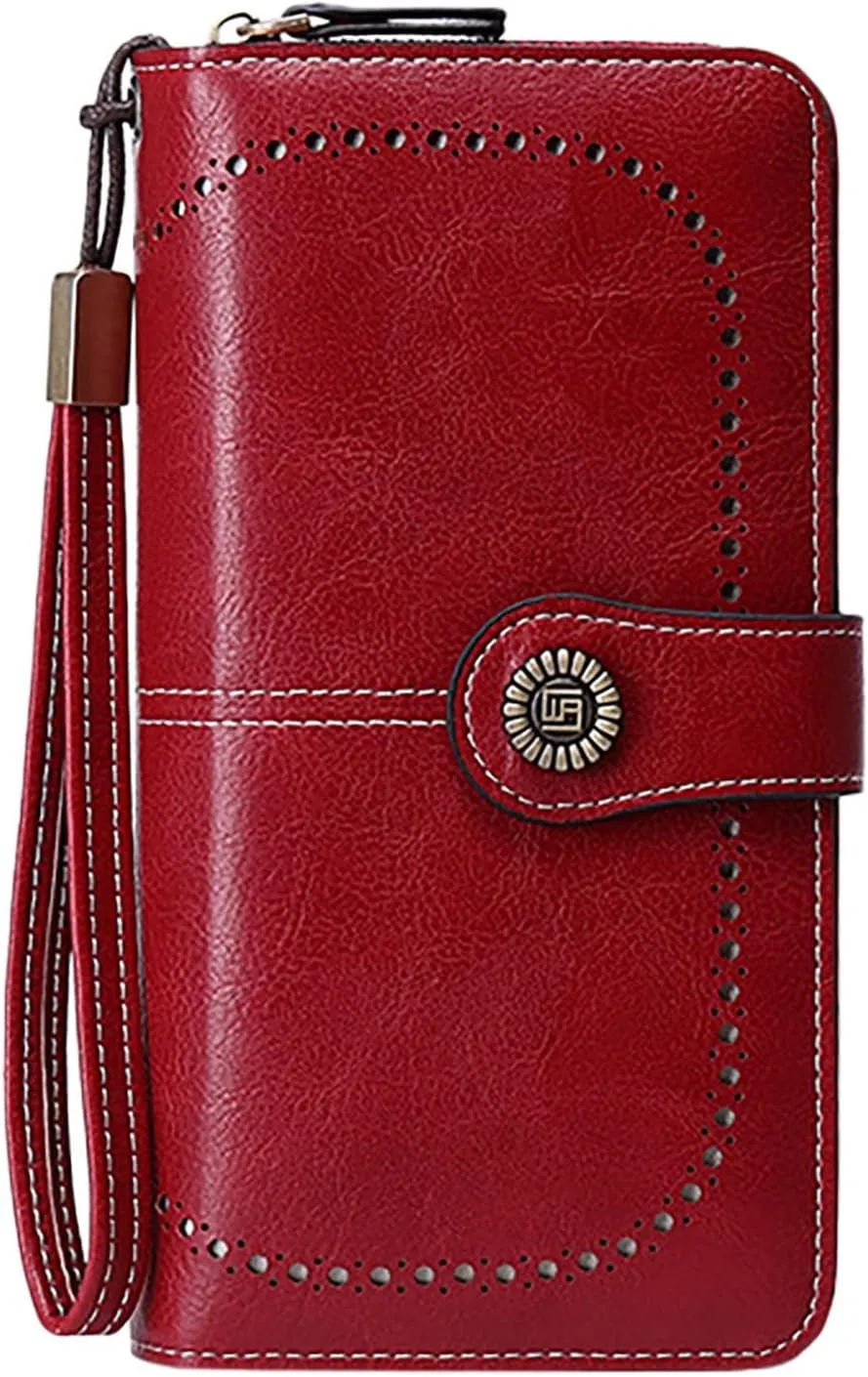 Rfid Wallet Women,2024 New Leather Wristlet Wallets for Women,Bifold Rfid Blocking Zip Around Large Capacity Credit Card Holder Clutch Purses,Travel Wallet for Girls Ladies Mom Women