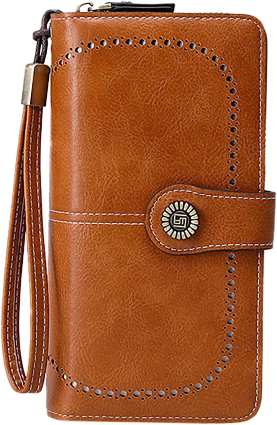Rfid Wallet Women,Leather Rfid Blocking Bifold Zip Around Large Capacity Slim Wallet for Girls Ladies Mom Women