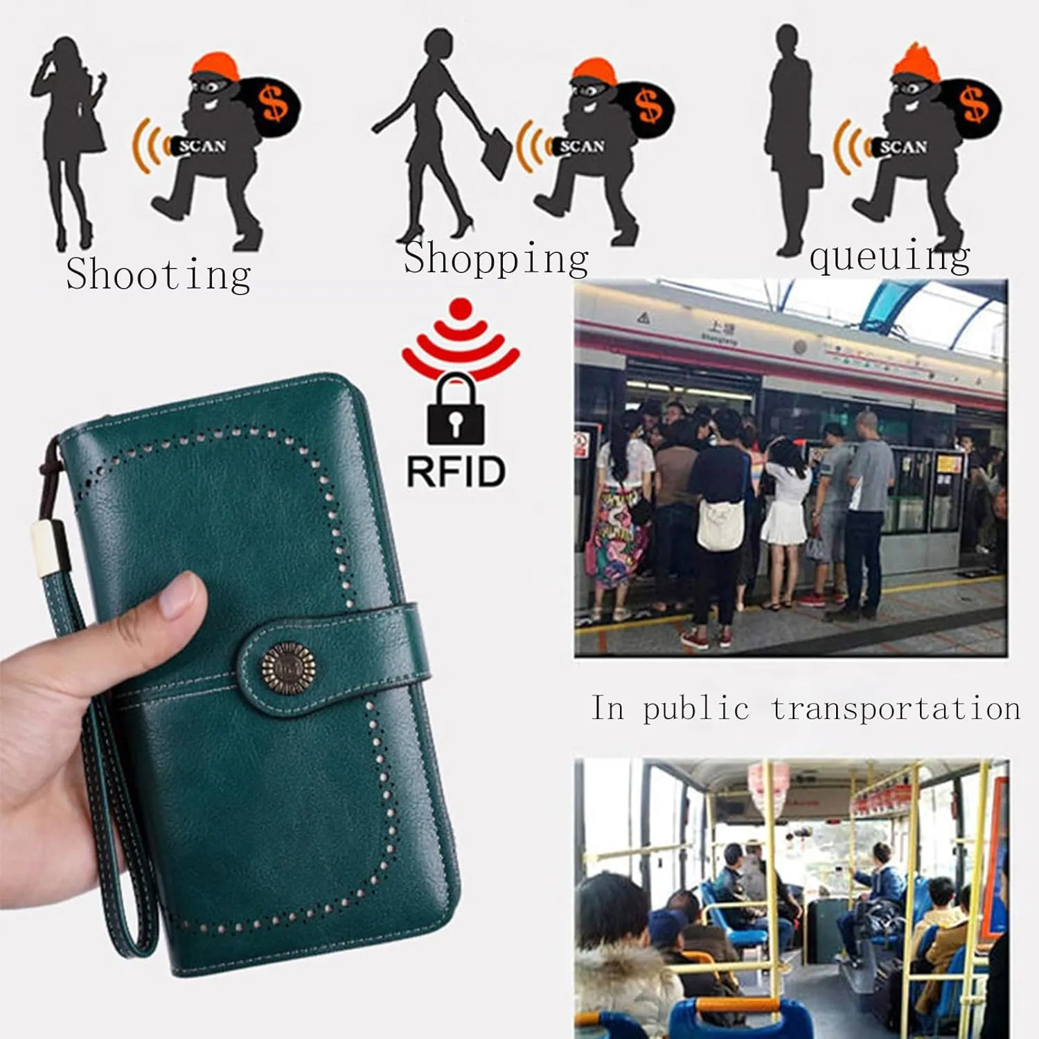 Rfid Wallet Women,Leather Rfid Blocking Bifold Zip Around Large Capacity Slim Wallet for Girls Ladies Mom Women