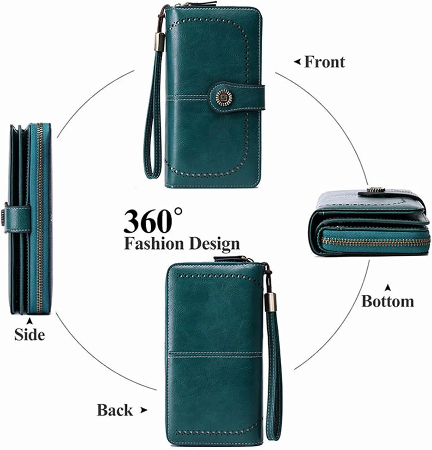 Rfid Wallet Women,Leather Rfid Blocking Bifold Zip Around Large Capacity Slim Wallet for Girls Ladies Mom Women