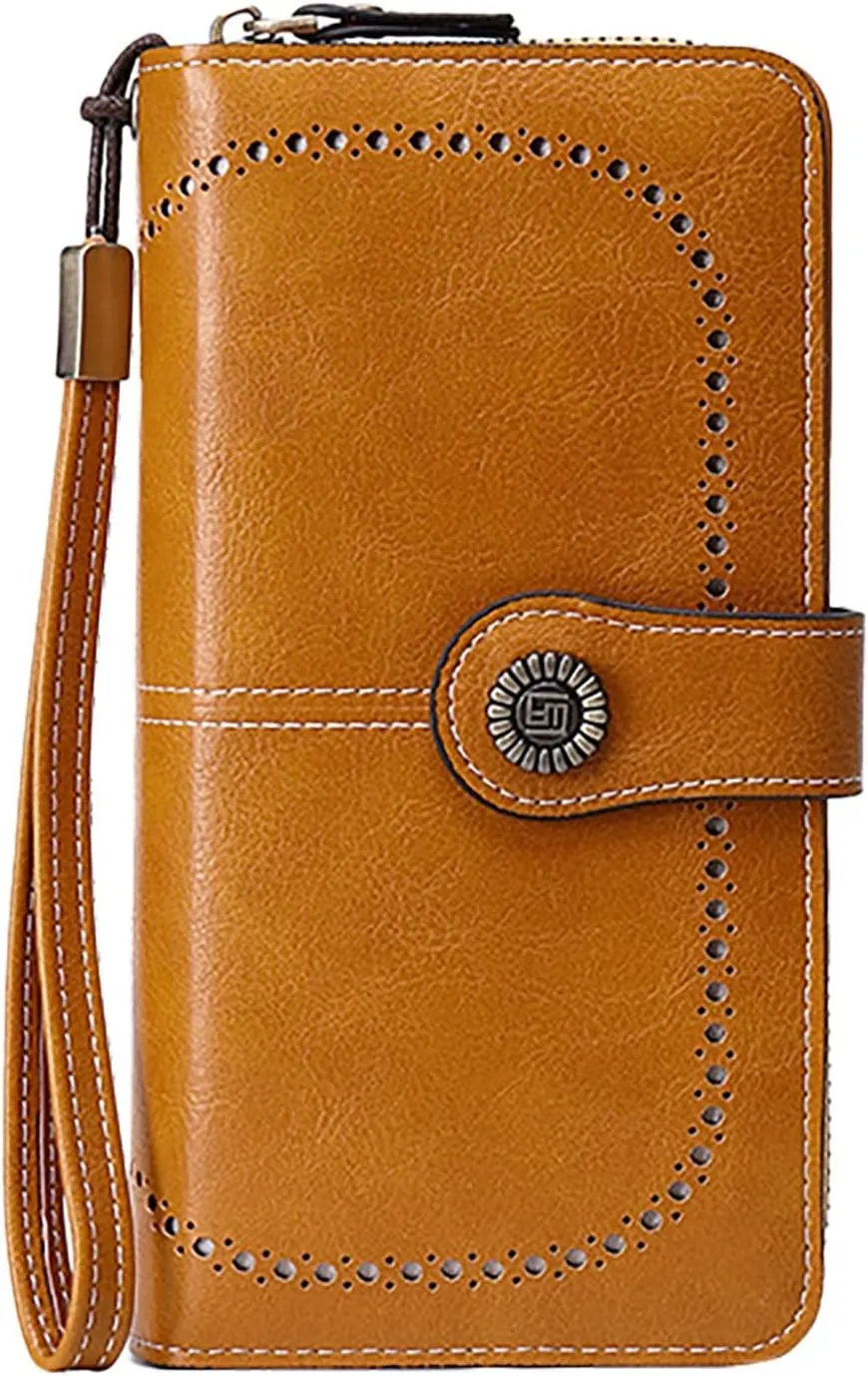 Rfid Wallet Women,Leather Wallet Wristlet for Women,Bifold Rfid Blocking Zip Around Large Capacity Clutch Purses Credit Card Holder,Travel Wallet for Ladies Women Mom Girls