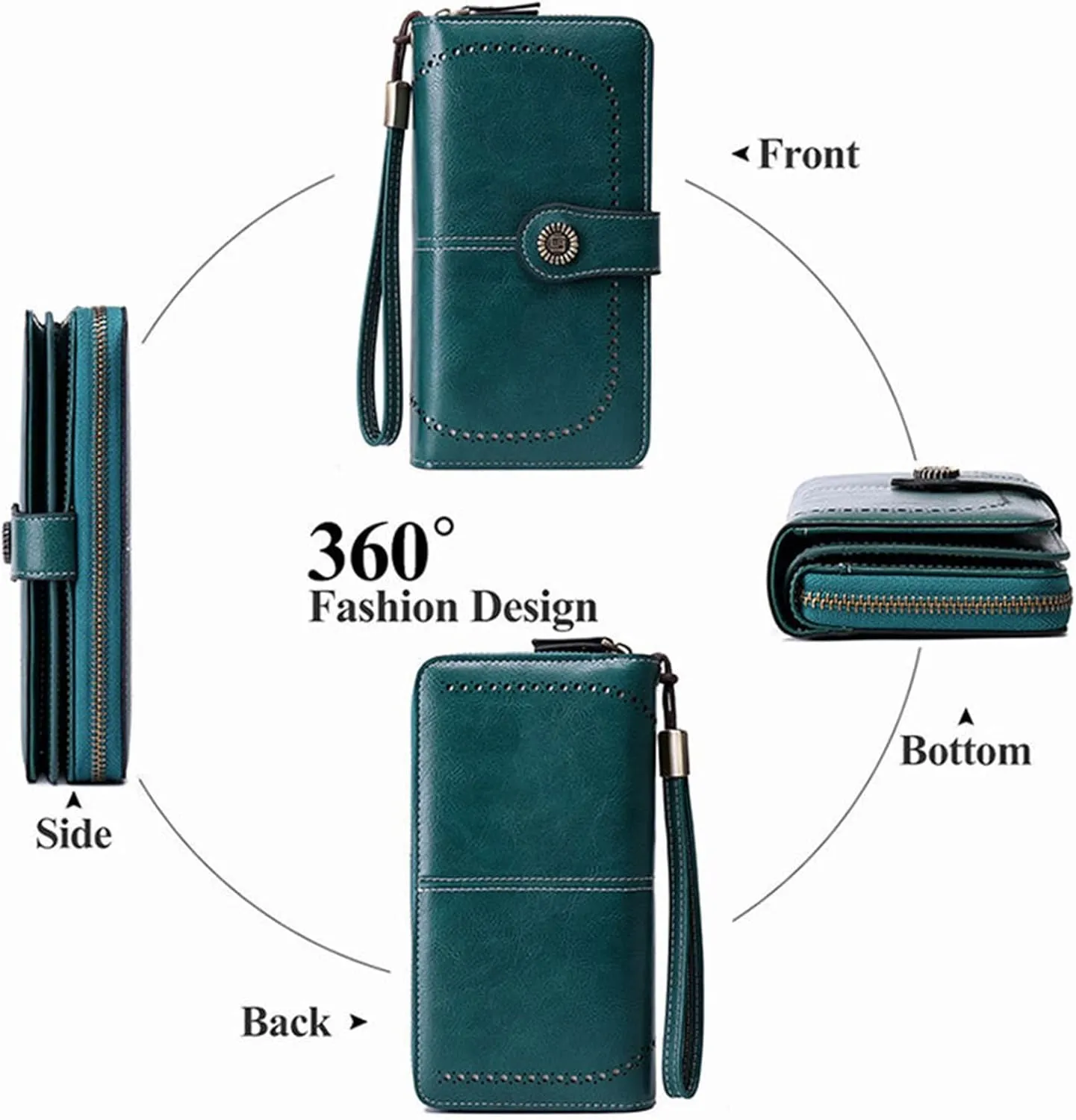 Rfid Wallet Women,Leather Wallet Wristlet for Women,Zip Around Bifold Rfid Blocking Large Capacity Clutch Purses Credit Card Wallet,Travel Wallet for Girls Women Ladies Mom