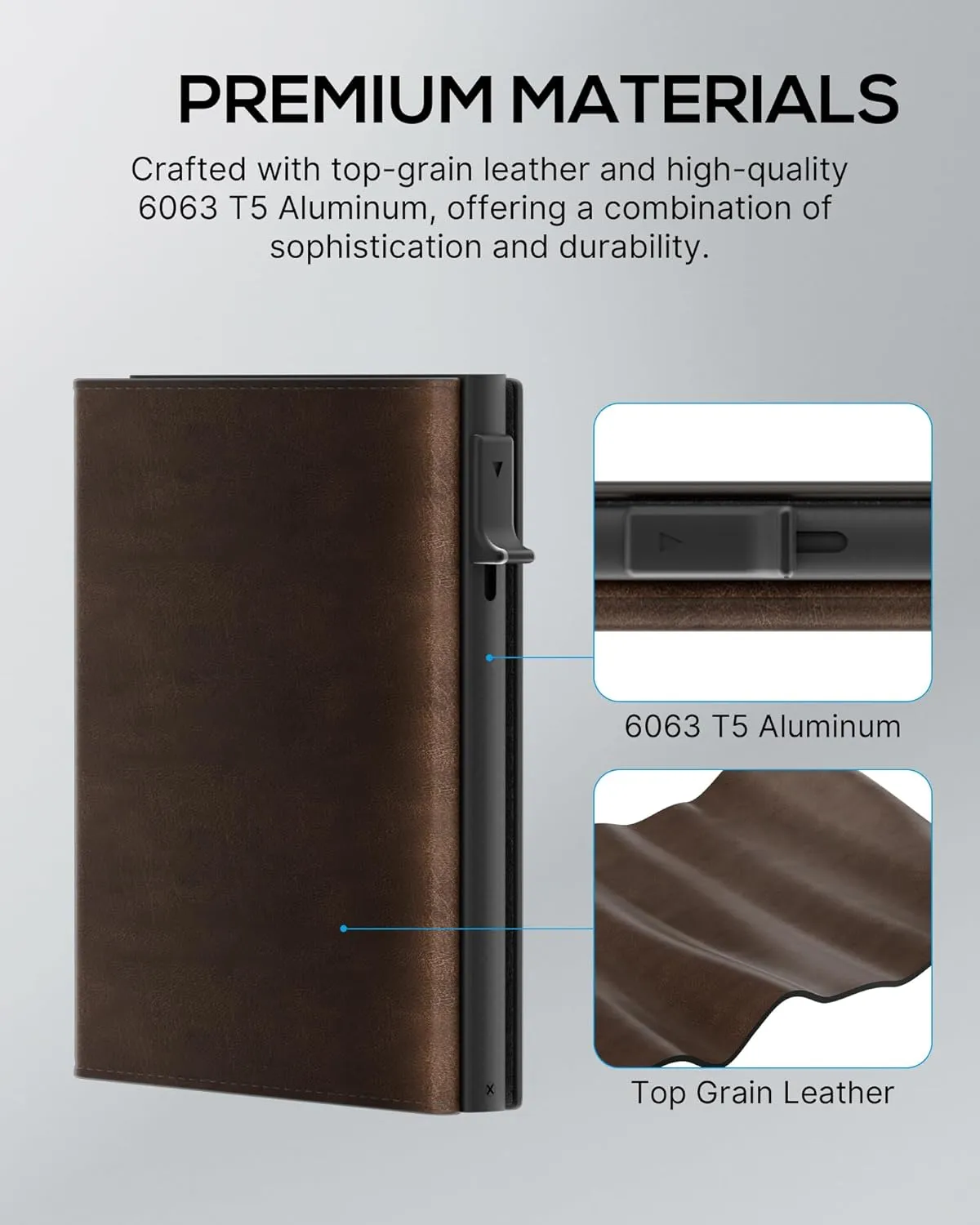 ROYAL KIT Mens Wallet Card Holder - Smart Wallet for Men, Pop Up Card Case, Top Grain Leather, RFID Blocking, Slim, Minimalist, Ultra-Thin, Front Pocket, 12 Card Capacity | ID Window | Cash Slot,
