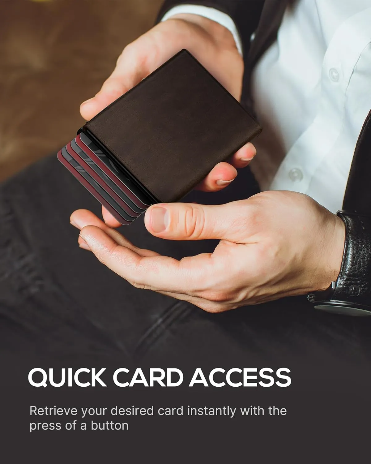 ROYAL KIT Mens Wallet Card Holder - Smart Wallet for Men, Pop Up Card Case, Top Grain Leather, RFID Blocking, Slim, Minimalist, Ultra-Thin, Front Pocket, 12 Card Capacity | ID Window | Cash Slot,