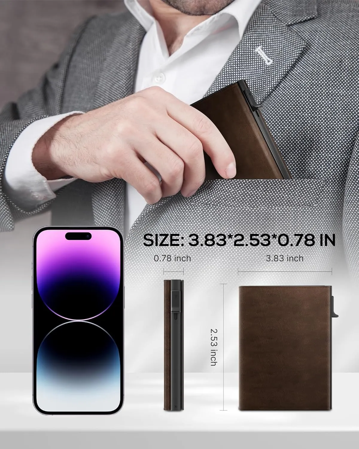 ROYAL KIT Mens Wallet Card Holder - Smart Wallet for Men, Pop Up Card Case, Top Grain Leather, RFID Blocking, Slim, Minimalist, Ultra-Thin, Front Pocket, 12 Card Capacity | ID Window | Cash Slot,