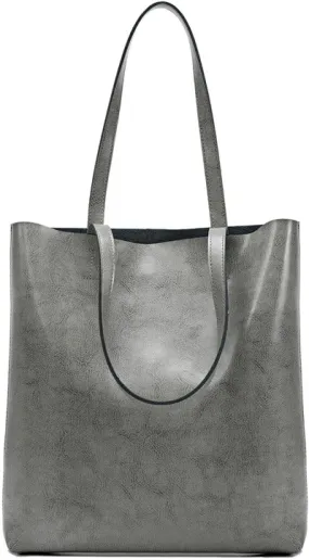 Vintage Large Capacity Waxed Cowhide Vertical Shoulder Tote Bag | Premium Genuine Leather Versatile High-end Handbag