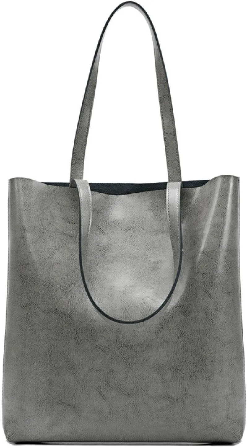 Vintage Large Capacity Waxed Cowhide Vertical Shoulder Tote Bag | Premium Genuine Leather Versatile High-end Handbag