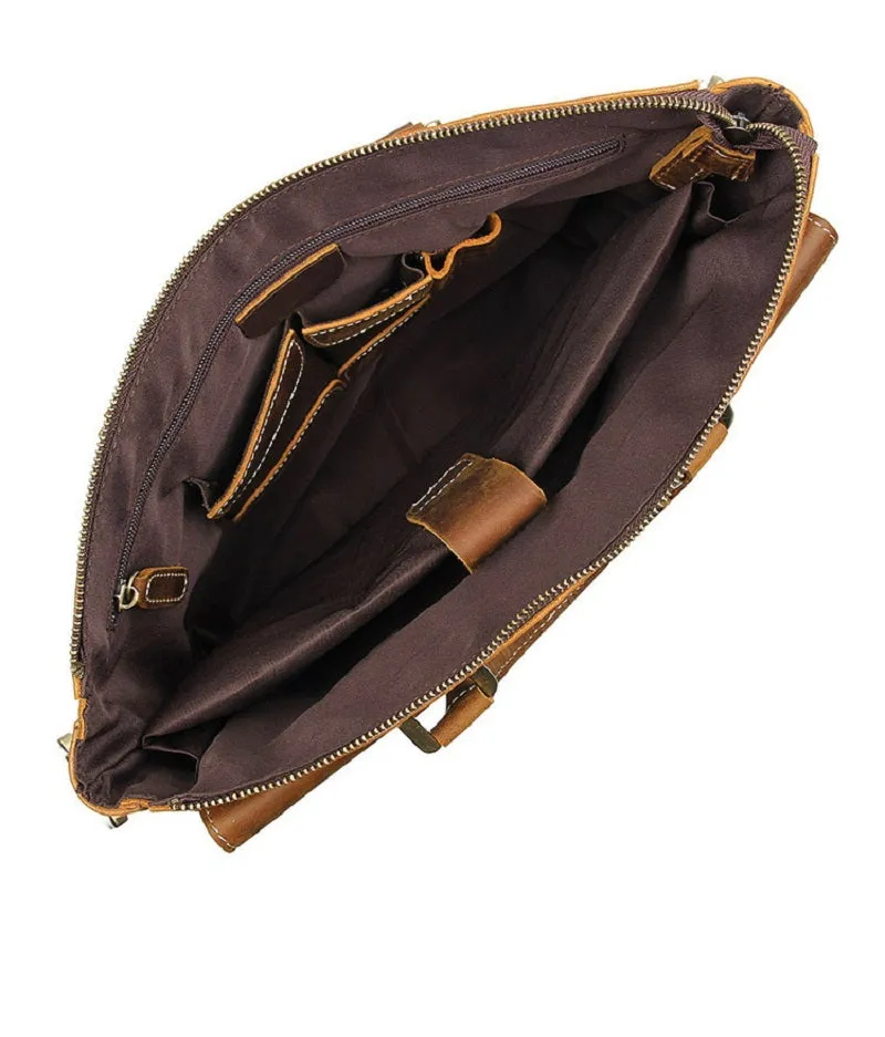 YAAGLE Men's Vintage Crazy Horse Leather Zipper Business Handbag YG7113